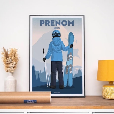 affiche enfant ski personnalisée