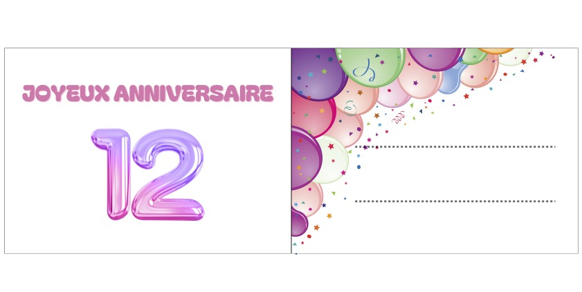 carte anniversaire fille 12 ans