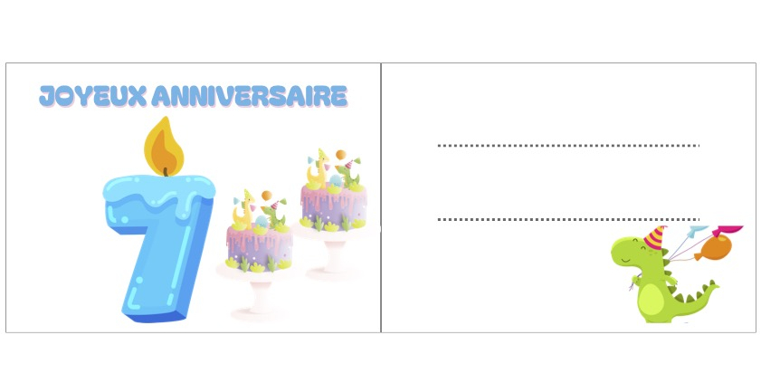 carte anniversaire garcon 7 ans