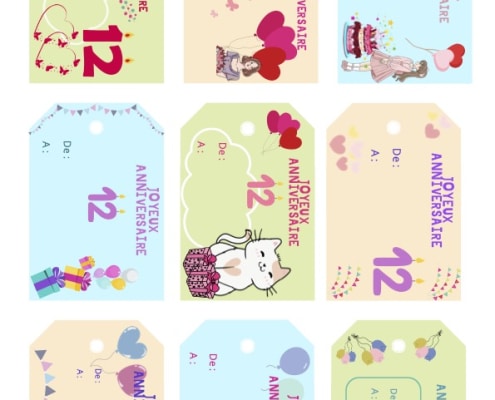 etiquettes anniversaire fille 12 ans