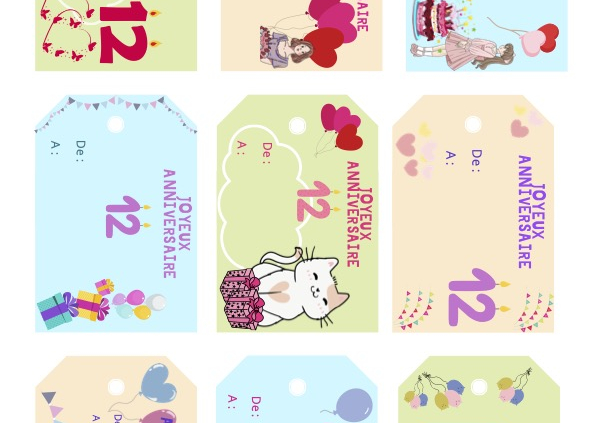 etiquettes anniversaire fille 12 ans