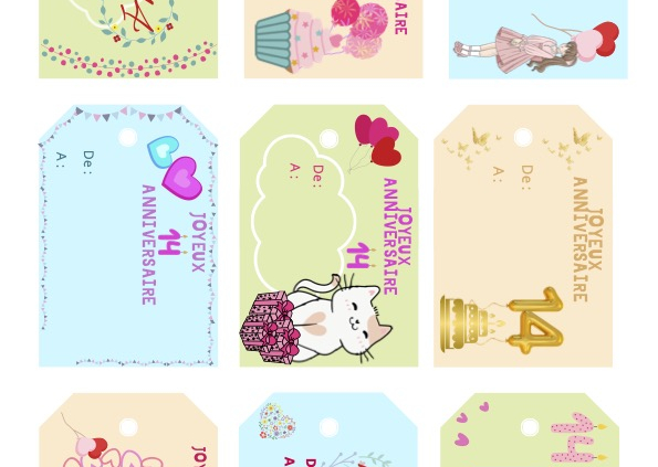 etiquettes anniversaire fille 14 ans