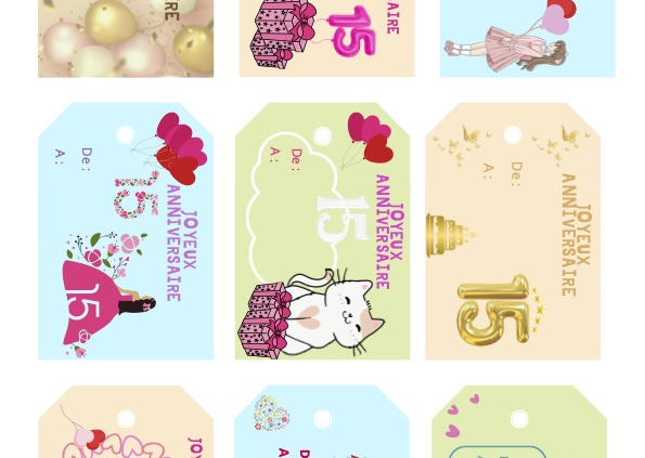 etiquettes anniversaire fille 15 ans