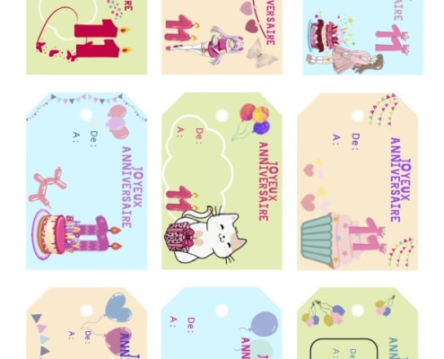 etiquettes anniversire fille 11 ans