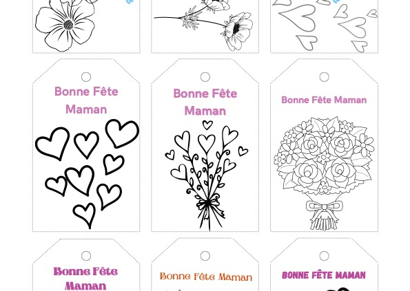 etiquettes fête des mères à colorier