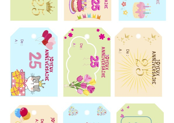 etiquettes anniverasire femme 25 ans