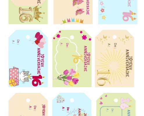 etiquettes anniversaire fille 16 ans