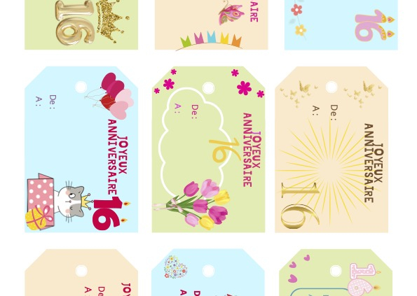 etiquettes anniversaire fille 16 ans