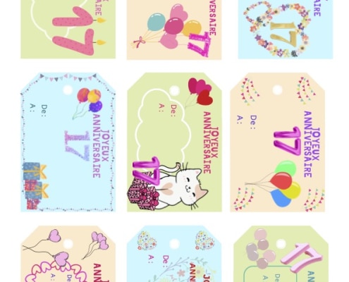 etiquettes anniv fille 17 ans