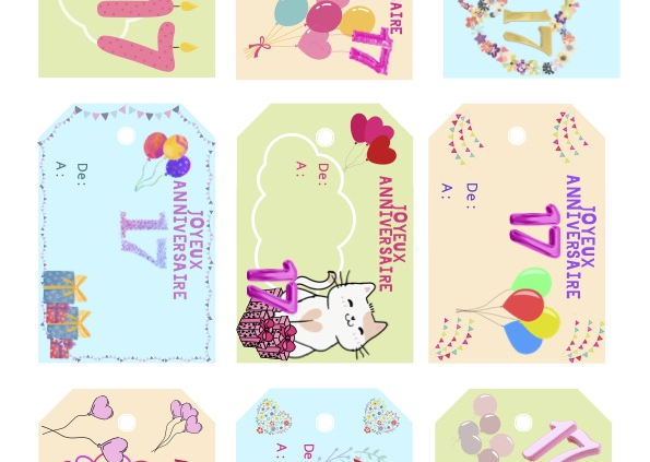 etiquettes anniv fille 17 ans