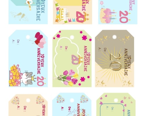etiquettes anniversaire femme 20 ans