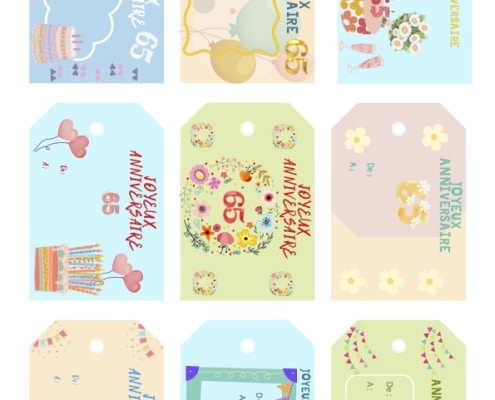 etiquettes anniversaire femme 65 ans